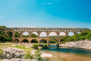 Landmark Ancient Old Double Arches Of The Roman Aqueduct Of Pont
