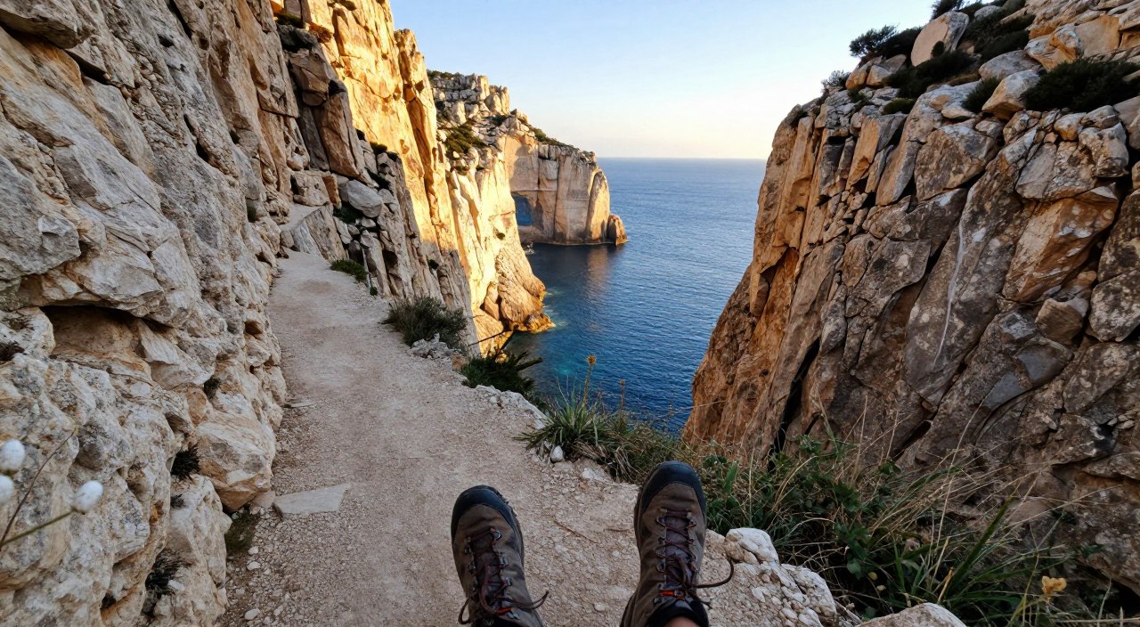 Coastal hiking trail along Mediterranean cliffs in Calanques National Park with azure sea views