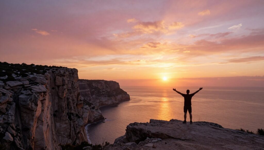 Sunset over Calanques National Park viewed from hiking trail