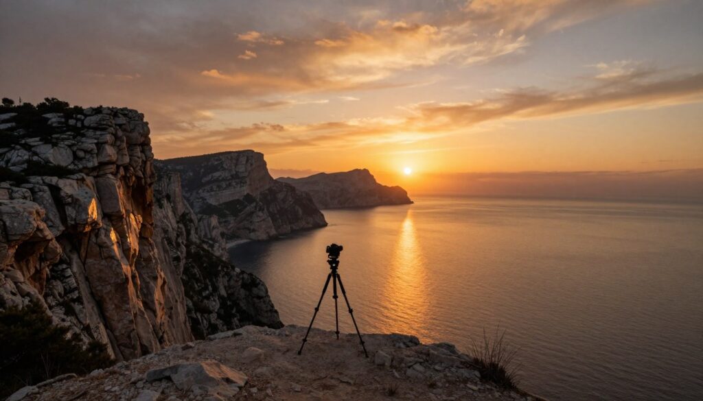 Sunset view over Mediterranean Sea from Calanques clifftop viewpoint